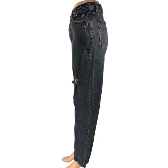 Abercrombie & Fitch The Dad High Rise Women's Black Distressed Denim Jeans Sz 29 - Picture 2 of 5
